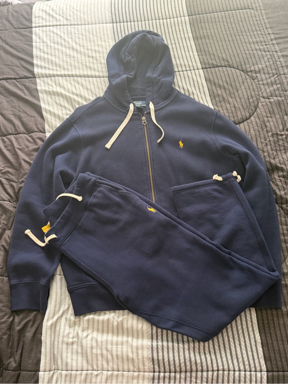 Polo by Ralph Lauren Navy Zip Hoodie & Sweatpants Set with Yellow Pony